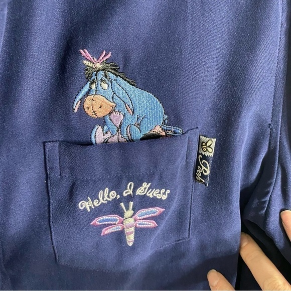 Disney Eeyore Button Down Shirt XL Women’s Hello I Guess Blue Winnie Pooh - Picture 3 of 7